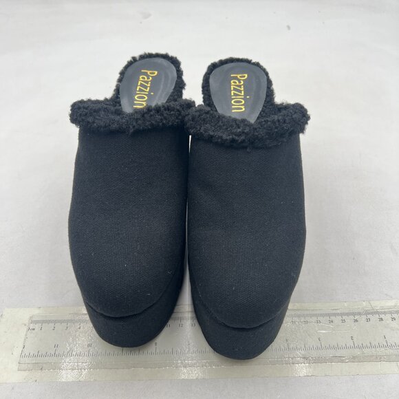 Pazzion Black Knit Platform Round Toe Mule Clogs Slip On Chunky Heel Slipper - Picture 3 of 8